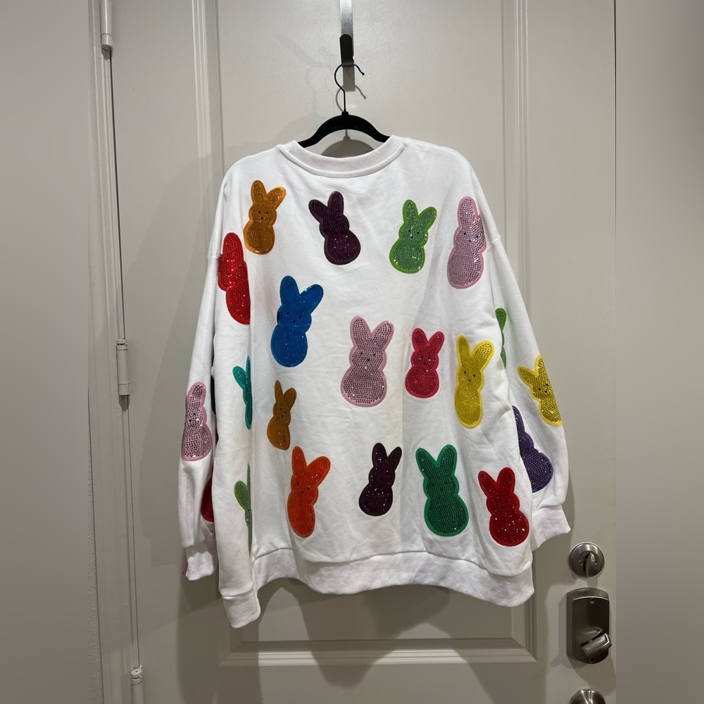 Queen of Sparkles Multicolor Sequin Sweet Peeps Sweatshirt XXL - Picture 3 of 7
